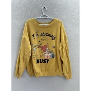 Disney Womens Sweatshirt Size 3XL Graphic Winnie the Pooh Yellow Crewneck